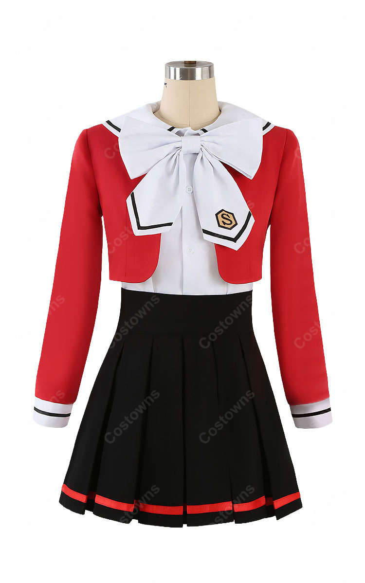 魔法騎士レイアース 獅堂光 制服Ver. コスプレ衣装 赤ジャケット・プリーツスカート・リボン付き-2