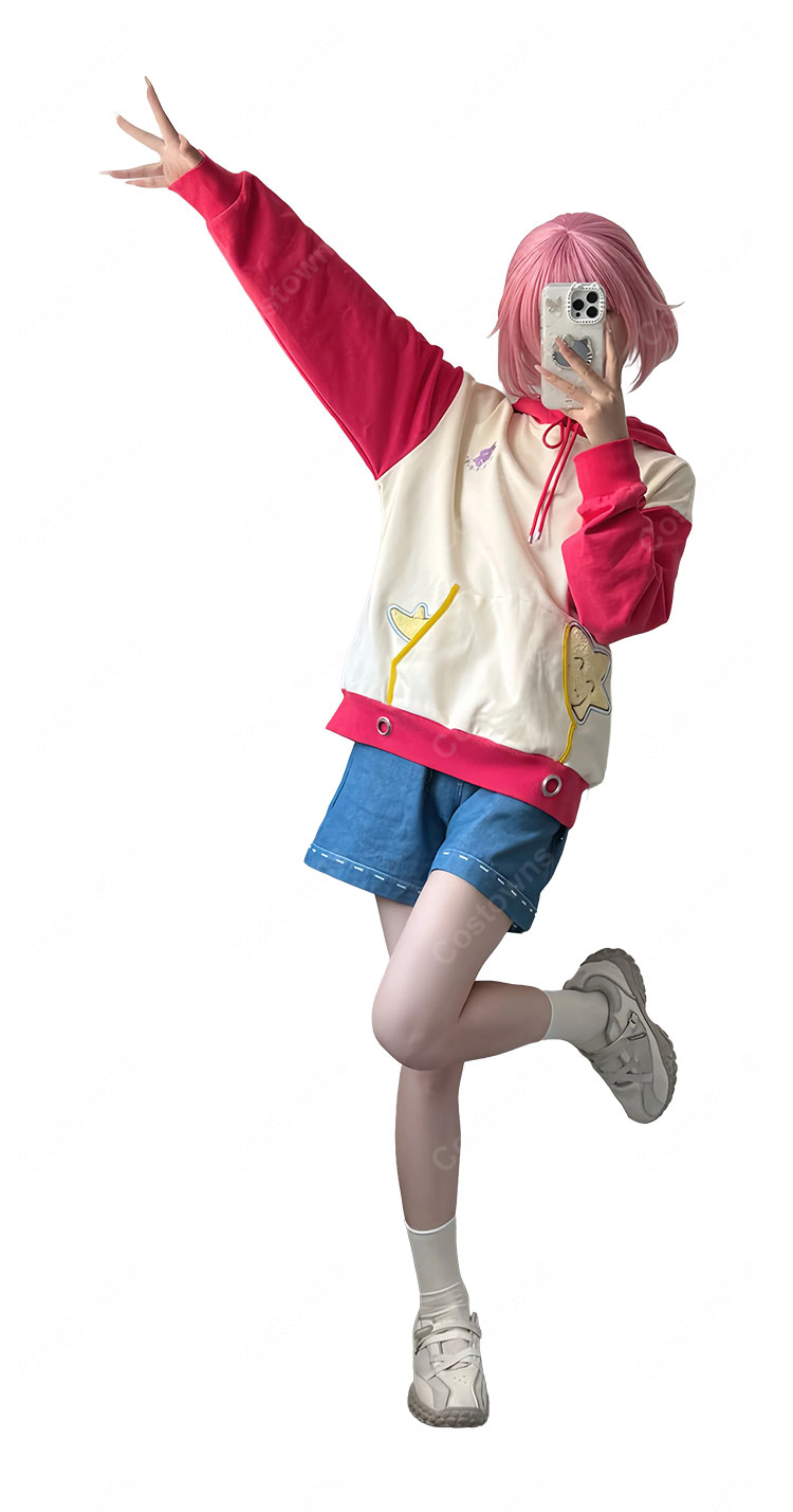 プロジェクトセカイ 鳳えむ April Fools Event 2026 コスプレ衣装 フード付きトップス＆パンツセット ワンダーランズ×ショウタイム-3