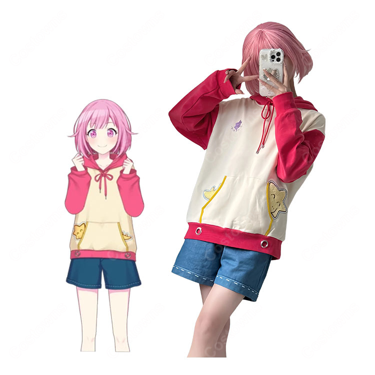 プロジェクトセカイ 鳳えむ April Fools Event 2026 コスプレ衣装 フード付きトップス＆パンツセット ワンダーランズ×ショウタイム-1