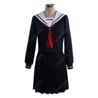 地獄少女 閻魔あい コスプレ衣装 制服Ver. 黒セーラー服 リボン・靴下・数珠風ブレスレット付き 5点セット アニメ仮装・イベント撮影向け(202×202)
