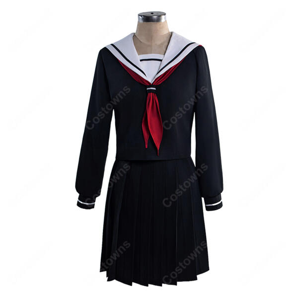 地獄少女 閻魔あい コスプレ衣装 制服Ver. 黒セーラー服 リボン・靴下・数珠風ブレスレット付き 5点セット アニメ仮装・イベント撮影向け元の画像