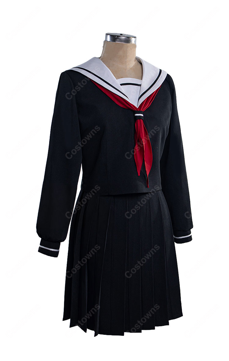 地獄少女 閻魔あい コスプレ衣装 制服Ver. 黒セーラー服 リボン・靴下・数珠風ブレスレット付き 5点セット アニメ仮装・イベント撮影向け-3