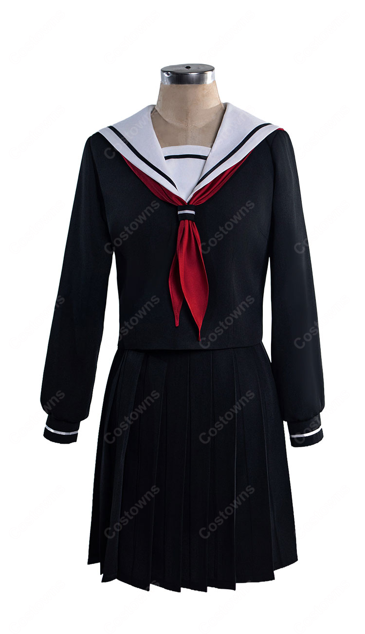 地獄少女 閻魔あい コスプレ衣装 制服Ver. 黒セーラー服 リボン・靴下・数珠風ブレスレット付き 5点セット アニメ仮装・イベント撮影向け-2