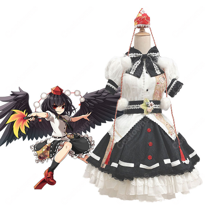 東方ダンマクカグラ 射命丸文 コスプレ衣装 帽子付き レース＆フリルの華やかデザイン 翼・扇子・パニエ追加可-1