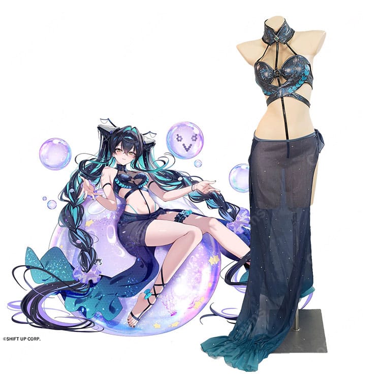 勝利の女神：NIKKE リトルマーメイド（セイレーン）水着風コスプレ衣装｜透け感ロングスカート・ヘッドアクセサリー付き-1