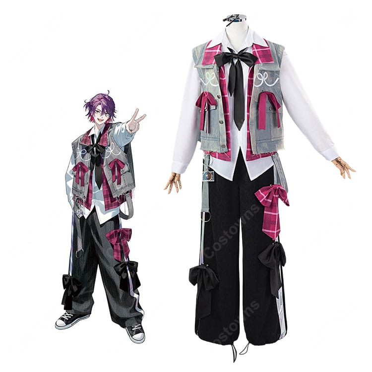 にじさんじ VOLTACTION 3rd Anniversary 渡会雲雀 コスプレ衣装｜リボンコーデ・ピンクチェック柄ベスト付き S～XL-1