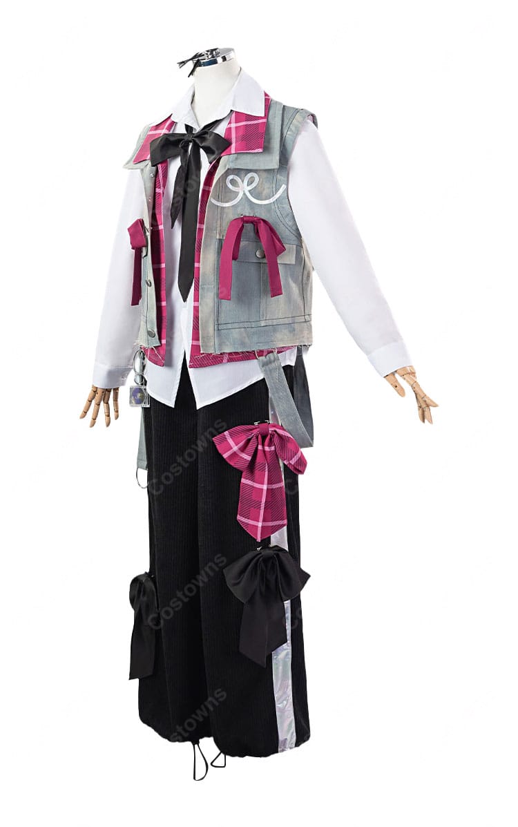 にじさんじ VOLTACTION 3rd Anniversary 渡会雲雀 コスプレ衣装｜リボンコーデ・ピンクチェック柄ベスト付き S～XL-3