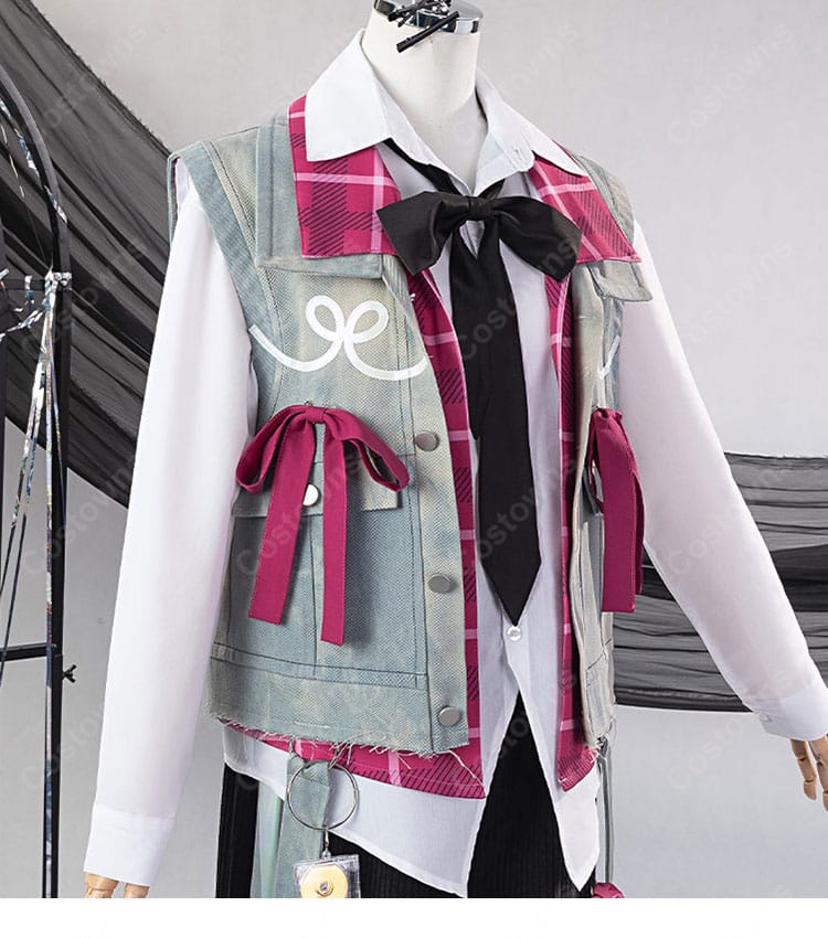 にじさんじ VOLTACTION 3rd Anniversary 渡会雲雀 コスプレ衣装｜リボンコーデ・ピンクチェック柄ベスト付き S～XL-6