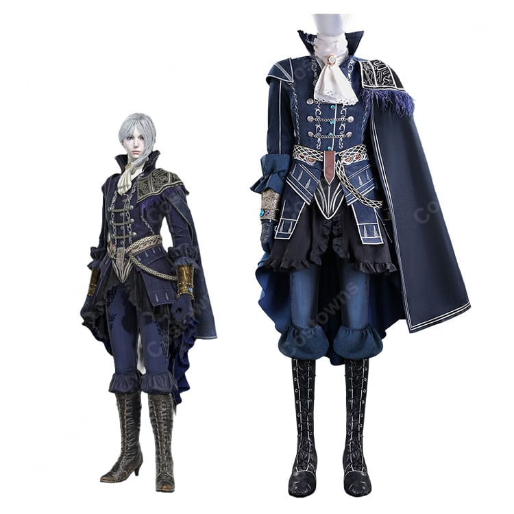 ELDEN RING NIGHTREIGN レディ 暗黒衣装 コスプレ衣装 ネイビーのロングマント・肩飾り付き S～XXXLサイズ-1