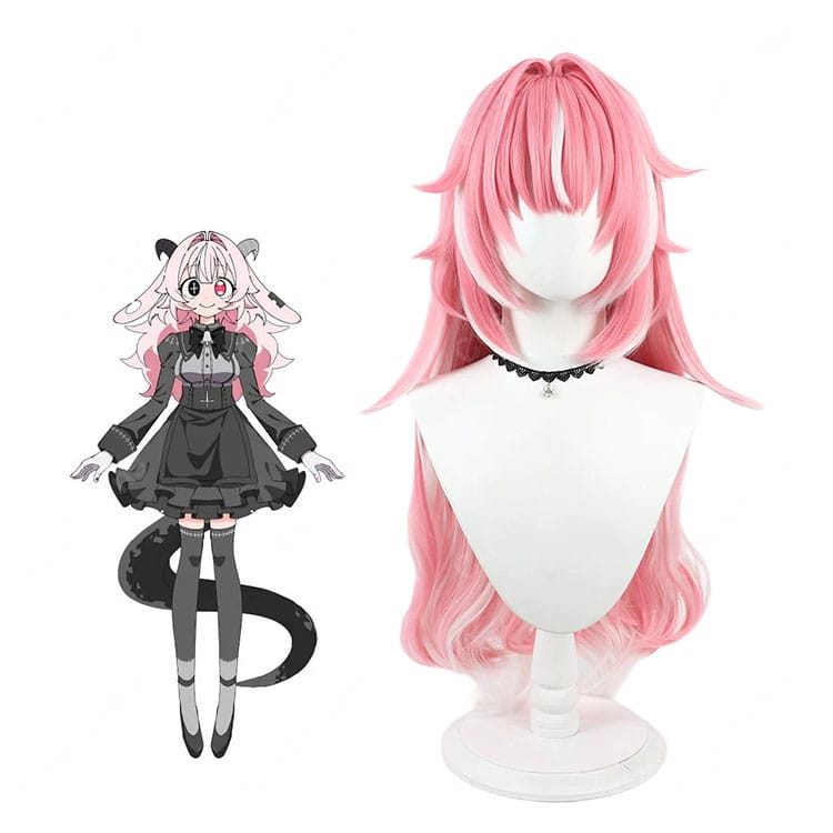 PUKEY GODDESS SHOT TRICK ファム・スール コスプレウィッグ ピンク髪 ホワイトメッシュ ロングヘア キャラクター再現用 撮影・イベント向け-1