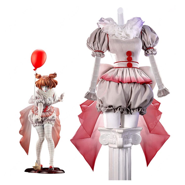 IT／イット ペニーワイズ コスプレ衣装 HORROR美少女 2017年版 フリル襟・かぼちゃパンツ・大型バックリボン付き ハロウィン仮装 撮影用 COSTOWNS-1