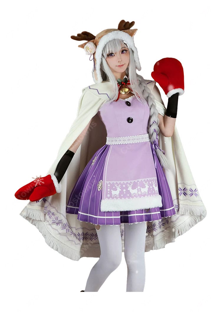 Re:ゼロから始める異世界生活 エミリア クリスマスコス ver. コスプレ衣装 トナカイ帽子・ケープ・手袋付き 9点セット 冬イベント・撮影向け-3