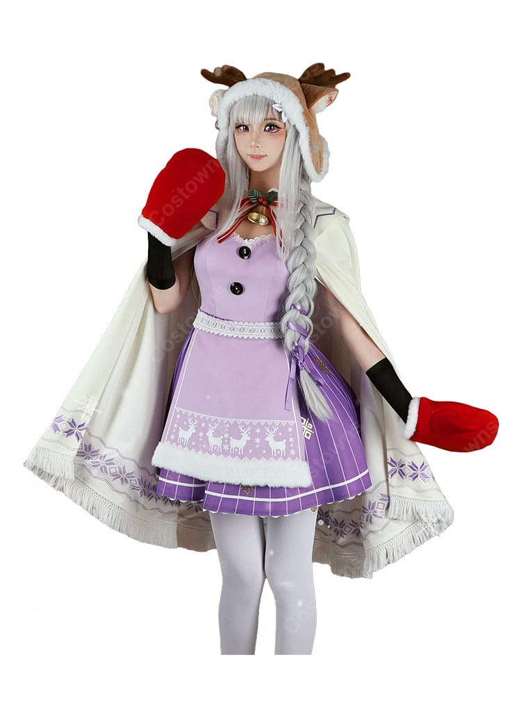 Re:ゼロから始める異世界生活 エミリア クリスマスコス ver. コスプレ衣装 トナカイ帽子・ケープ・手袋付き 9点セット 冬イベント・撮影向け-2