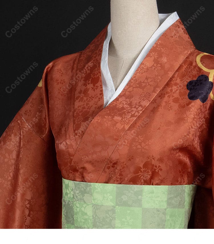 神様はじめました 桃園奈々生 コスプレ衣装 赤茶色の着物 帯・飾り付き-4