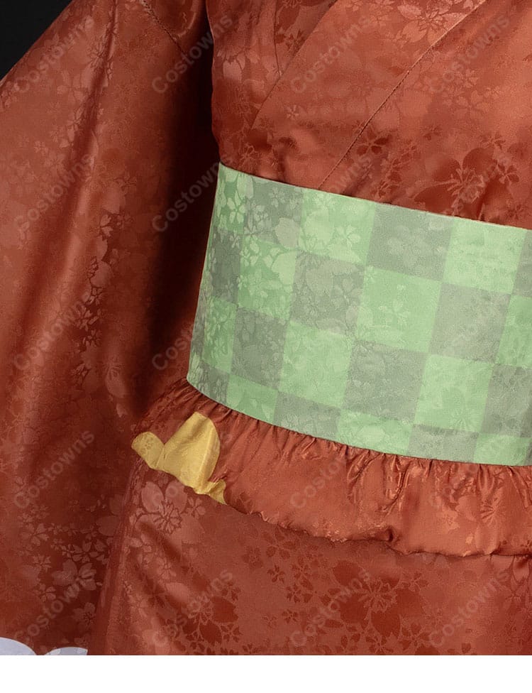 神様はじめました 桃園奈々生 コスプレ衣装 赤茶色の着物 帯・飾り付き-6