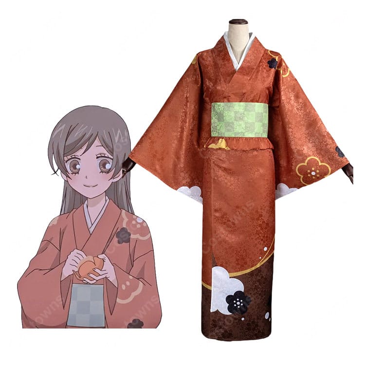 神様はじめました 桃園奈々生 コスプレ衣装 赤茶色の着物 帯・飾り付き-1
