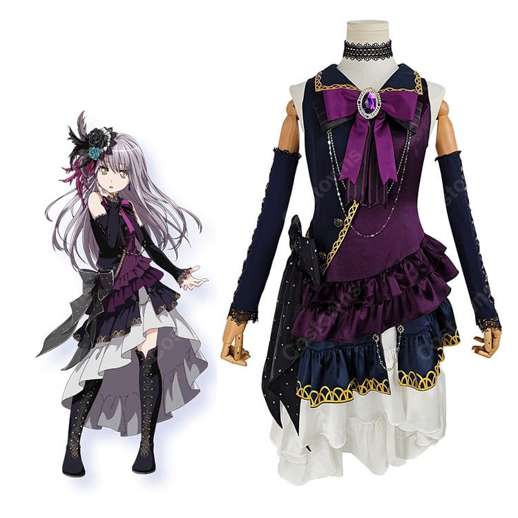 バンドリ！ ガールズバンドパーティ！ 湊友希那 ステージ衣装 コスプレ衣装｜紫×ネイビーのフリルドレス・ヘッドドレス付き-1