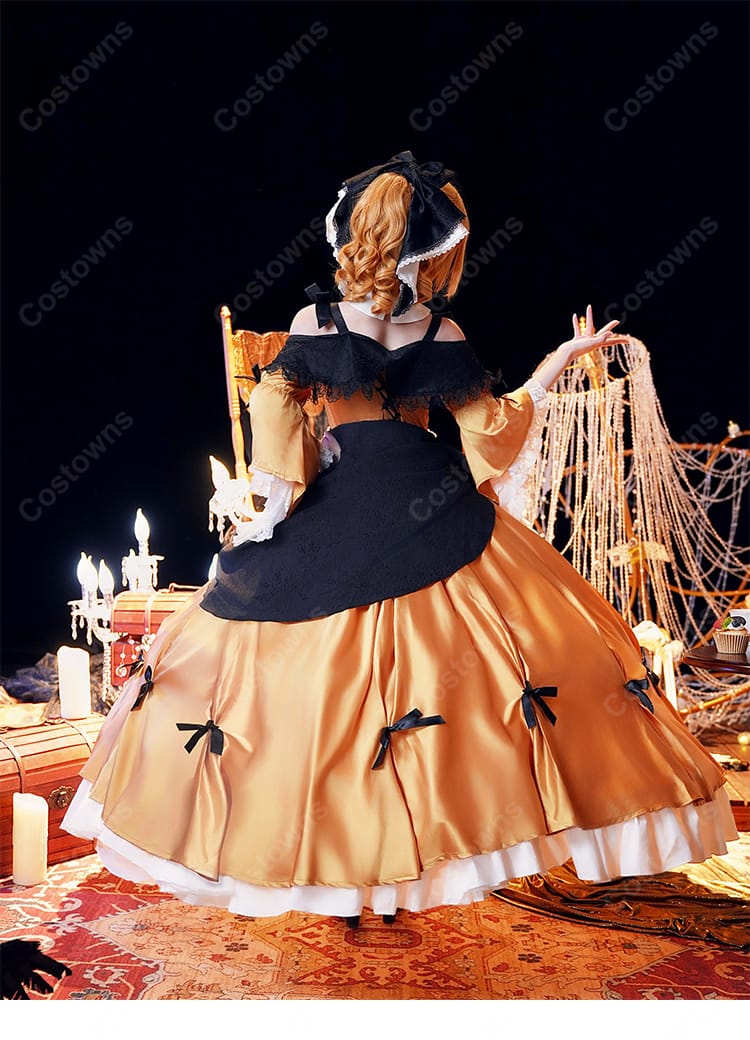 悪ノ娘 鏡音リン コスプレ衣装 ゴールドドレス フリル・レース・花飾り付き ウエストリボン付き イベント・撮影向け-6