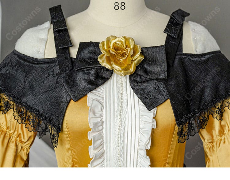 悪ノ娘 鏡音リン コスプレ衣装 ゴールドドレス フリル・レース・花飾り付き ウエストリボン付き イベント・撮影向け-7