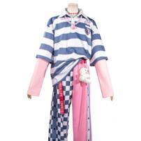 18TRIP（エイトリ）夜半 子タろ 私服Ver. コスプレ衣装 ボーダートップス＆左右切替パンツ ベルト・ネックレス・クマチャーム付き