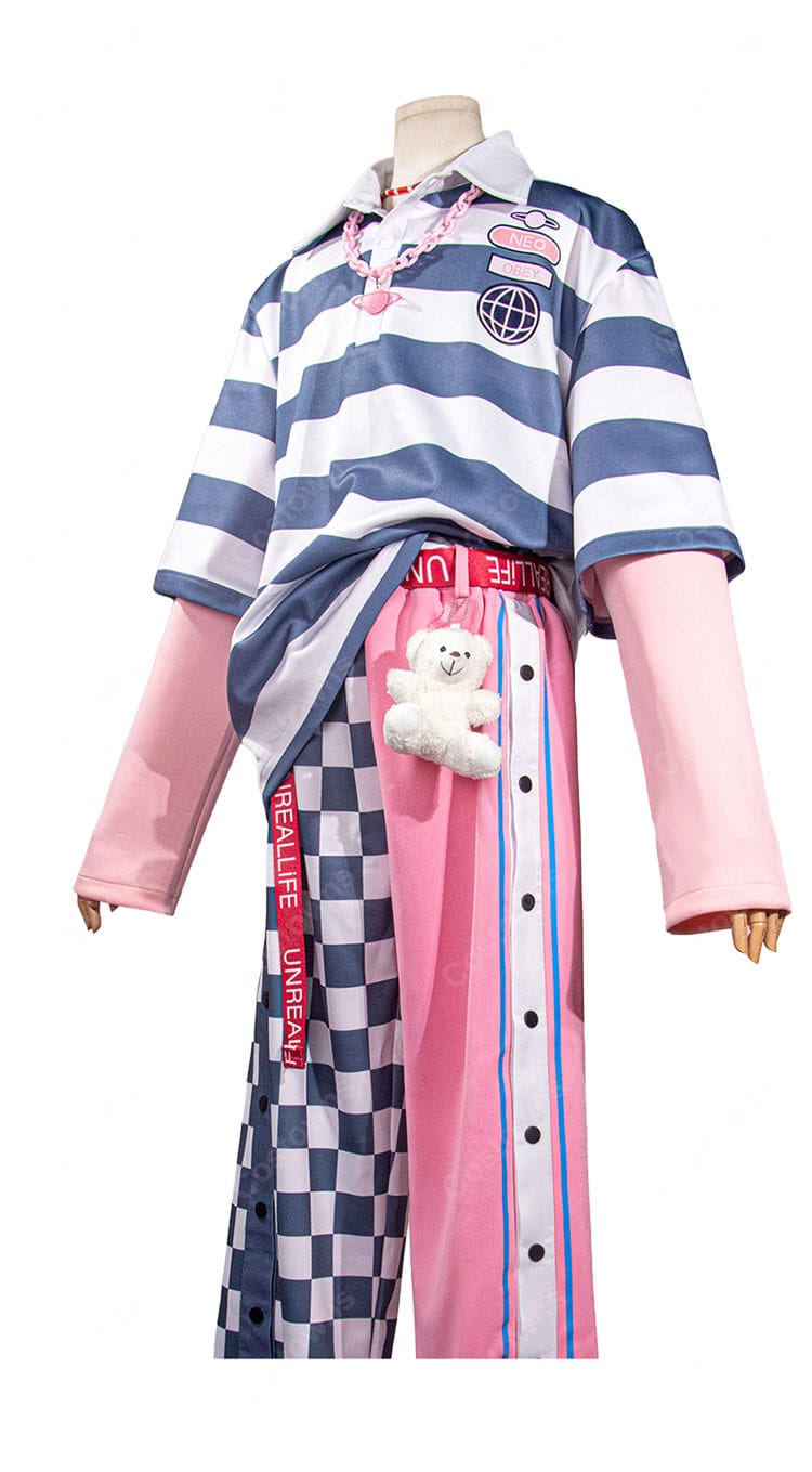 18TRIP（エイトリ）夜半 子タろ 私服Ver. コスプレ衣装 ボーダートップス＆左右切替パンツ ベルト・ネックレス・クマチャーム付き-3
