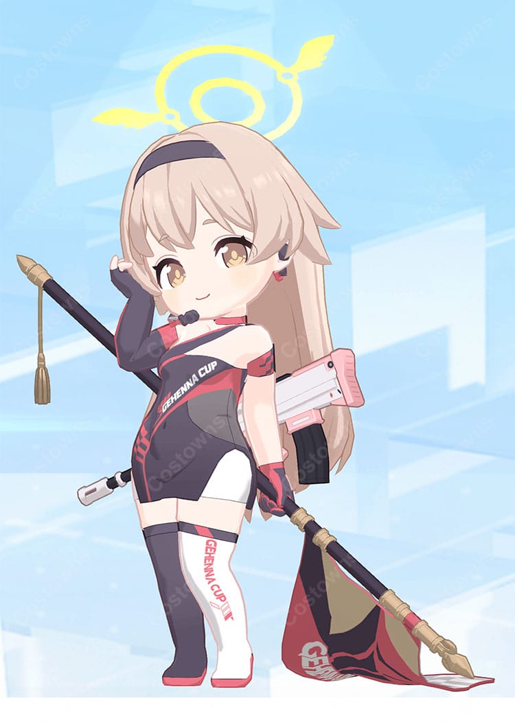 ブルーアーカイブ 阿慈谷ヒフミ（レーシング）コスプレ衣装 ゲヘナカップ レースアンバサダー風 ワンピース・手袋・髪飾り付き-2