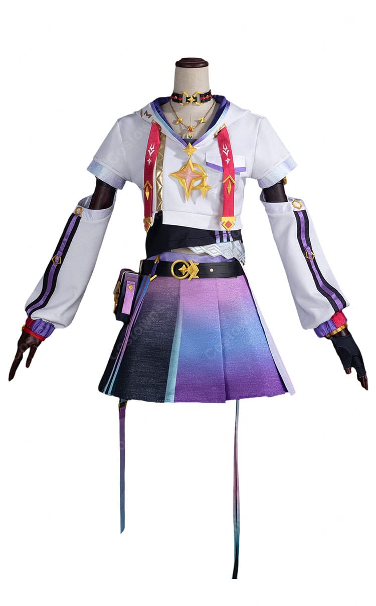 崩壊：ネクサスアニマ 女主人公 コスプレ衣装 進化テスト版 ホワイト×パープルのトップス＆スカート 多彩なアクセサリー付き-2