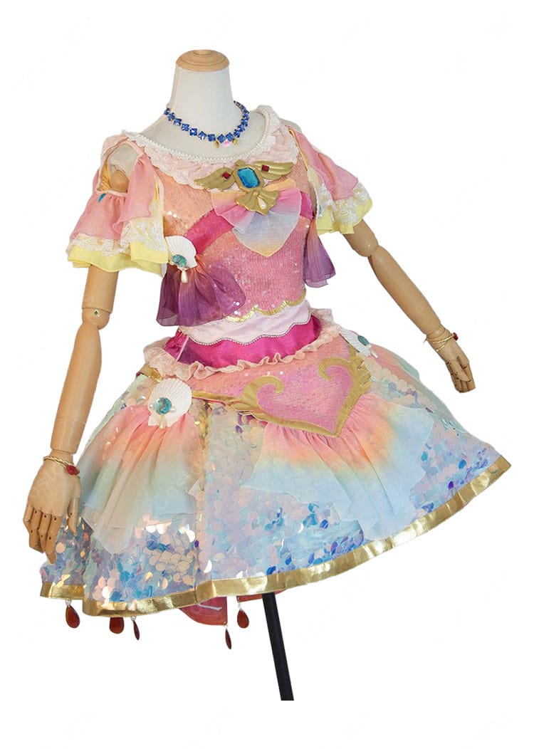 アイカツ！ 星宮いちご マーメードピスケスコーデ コスプレ衣装 うお座のプレミアム星座ドレス ピンク×パステルカラー 6点セット-4
