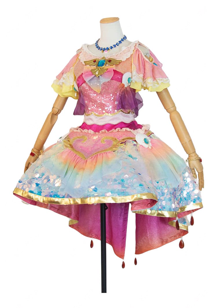 アイカツ！ 星宮いちご マーメードピスケスコーデ コスプレ衣装 うお座のプレミアム星座ドレス ピンク×パステルカラー 6点セット-5