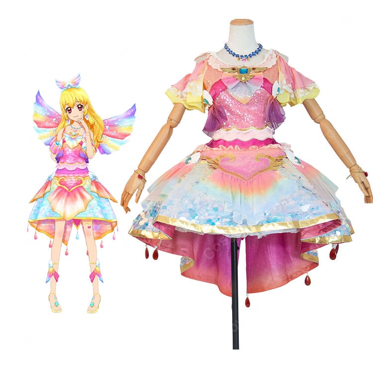 アイカツ！ 星宮いちご マーメードピスケスコーデ コスプレ衣装 うお座のプレミアム星座ドレス ピンク×パステルカラー 6点セット-1