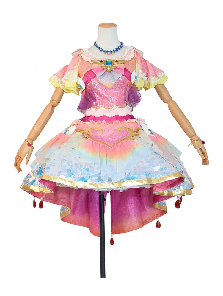 アイカツ！ 星宮いちご マーメードピスケスコーデ コスプレ衣装 うお座のプレミアム星座ドレス ピンク×パステルカラー 6点セット-2