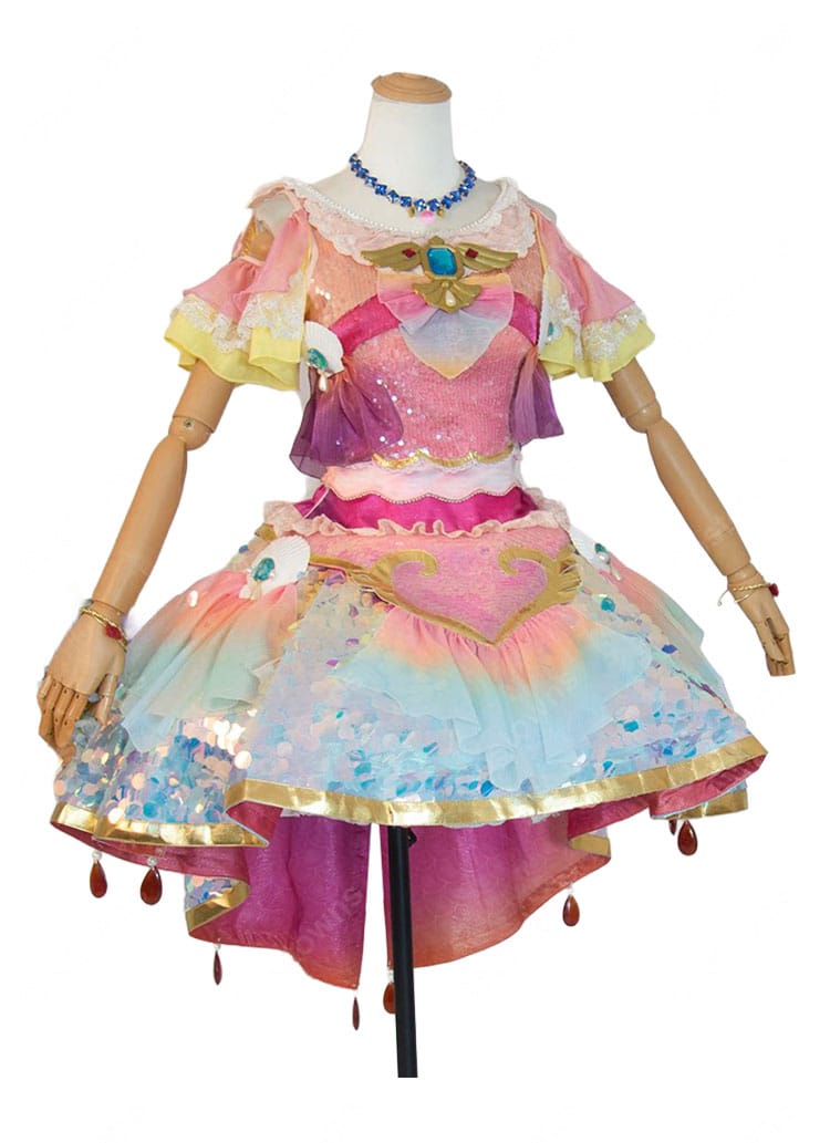 アイカツ！ 星宮いちご マーメードピスケスコーデ コスプレ衣装 うお座のプレミアム星座ドレス ピンク×パステルカラー 6点セット-3