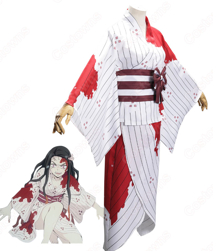 竈門禰豆子 コスプレ衣装 【鬼滅の刃】 cosplay 血染め白い着物 竈門禰豆子 コスプレ衣装 【鬼滅の刃】 cosplay 血染め白い着物