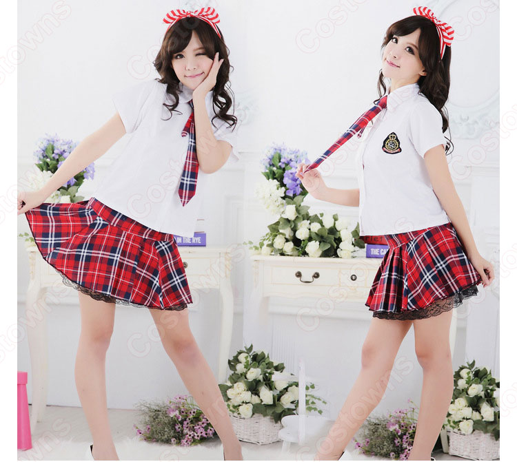 学園制服 コスプレ衣装 文化祭 体育祭 ロリータ風スカート ユニフォーム チェック柄 コスチューム 3