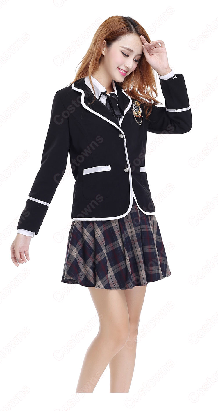 学院風制服　コスプレ衣装　文化祭　体育祭　ユニフォーム　コスチューム　欧米日本韓国学生制服　学校制服　チェック柄スカート　制服上下4点セット 3