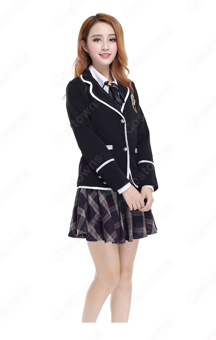 学院風制服　コスプレ衣装　文化祭　体育祭　ユニフォーム　コスチューム　欧米日本韓国学生制服　学校制服　チェック柄スカート　制服上下4点セット 1