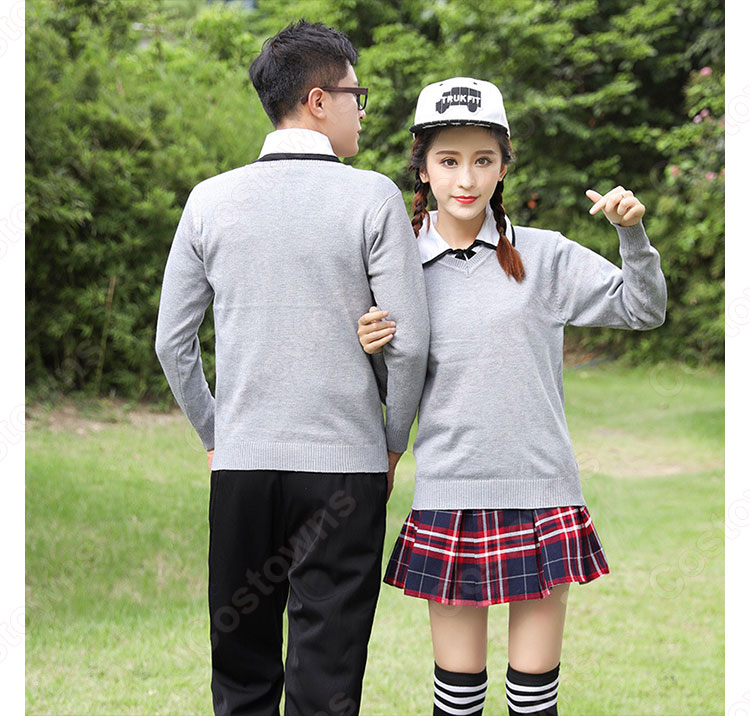 学院風制服　コスプレ衣装　文化祭　体育祭　ユニフォーム　コスチューム　欧米日本韓国学生制服　チェック柄スカート　制服男女上下セット 5