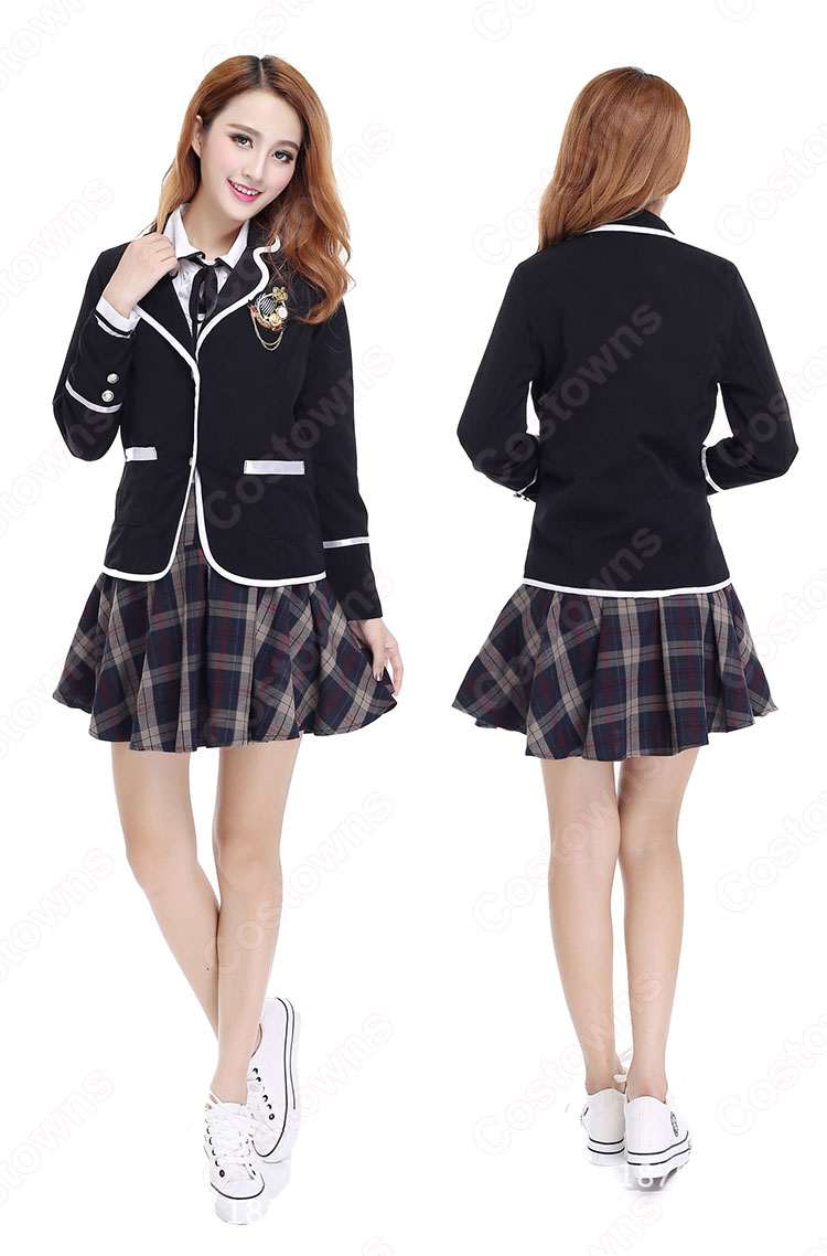 学院風制服　コスプレ衣装　文化祭　体育祭　ユニフォーム　コスチューム　欧米日本韓国学生制服　学校制服　チェック柄スカート　制服上下4点セット 0