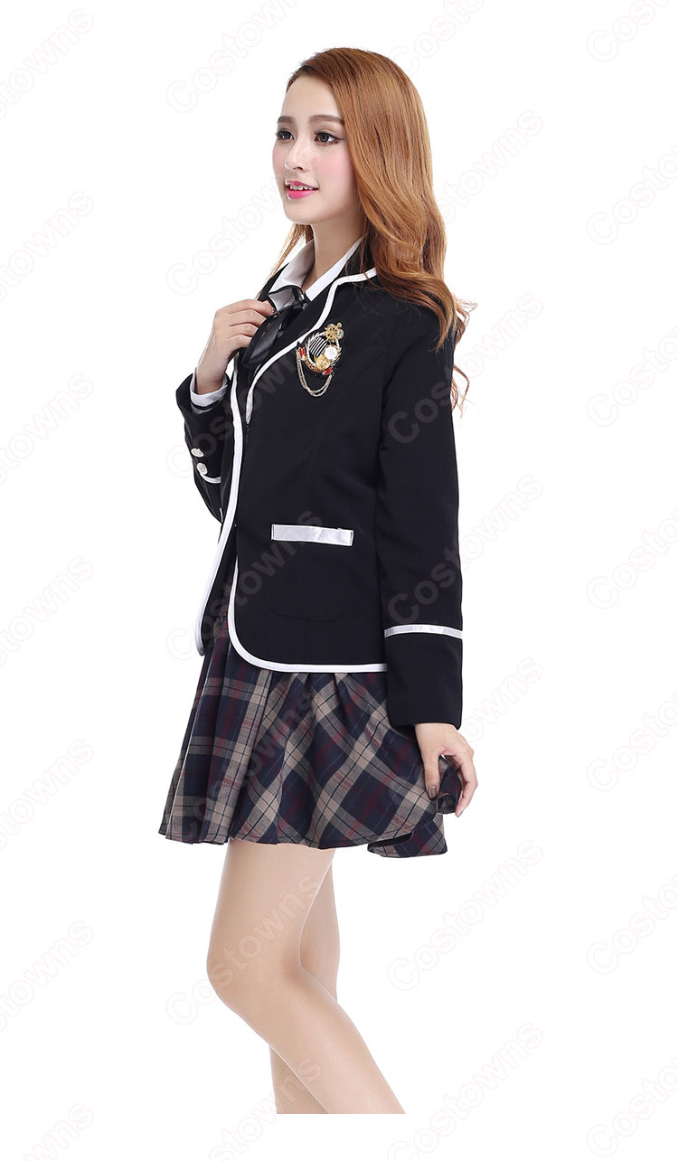 学院風制服　コスプレ衣装　文化祭　体育祭　ユニフォーム　コスチューム　欧米日本韓国学生制服　学校制服　チェック柄スカート　制服上下4点セット 2