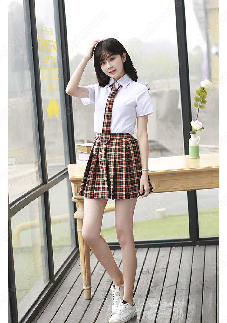 学院風制服 コスプレ衣装 文化祭 体育祭 ユニフォーム コスチューム 欧米日本韓国学生制服 チェック柄スカート 学校制服 上下セット 2