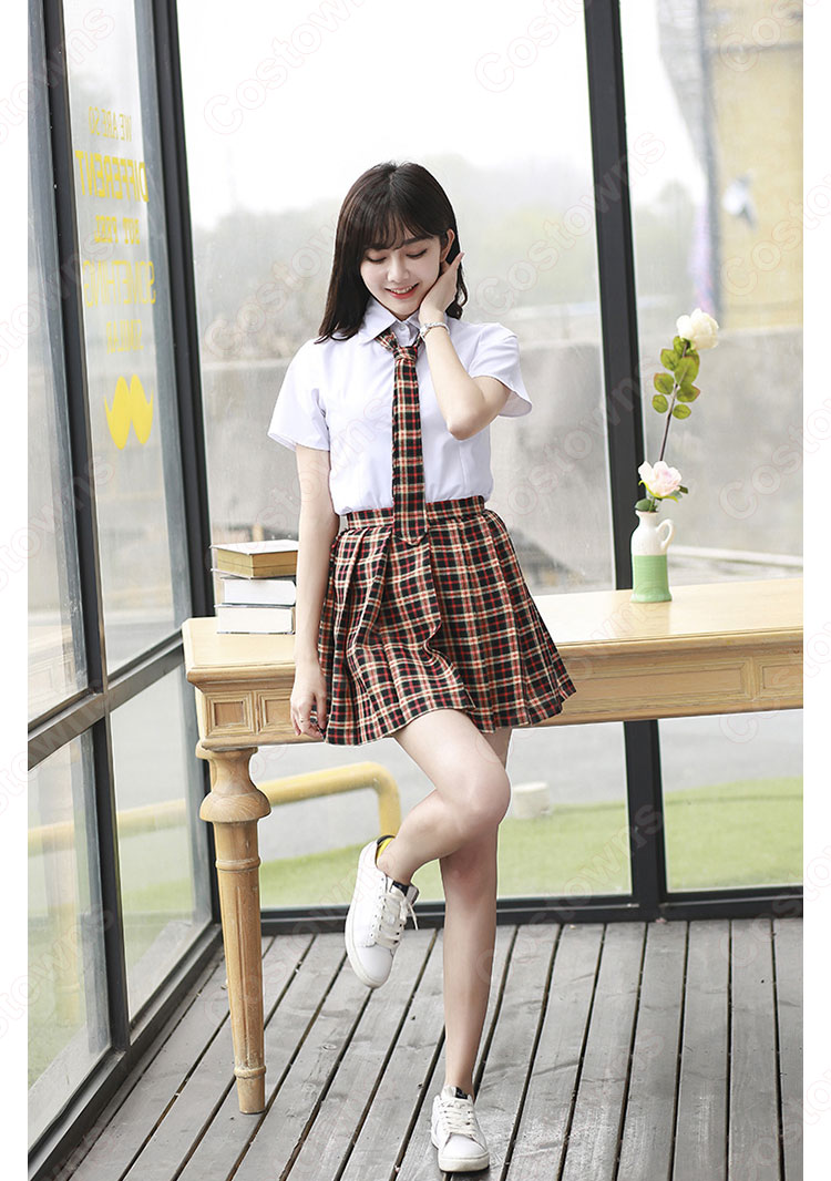 学院風制服 コスプレ衣装 文化祭 体育祭 ユニフォーム コスチューム 欧米日本韓国学生制服 チェック柄スカート 学校制服 上下セット 3