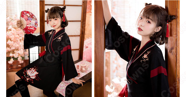 漢服 コスプレ衣装 中国伝統衣装 古風 可愛い ハロウィン 学園祭 おしゃれコス服 猫刺繍 合わせえり 日常ミニスカート 13