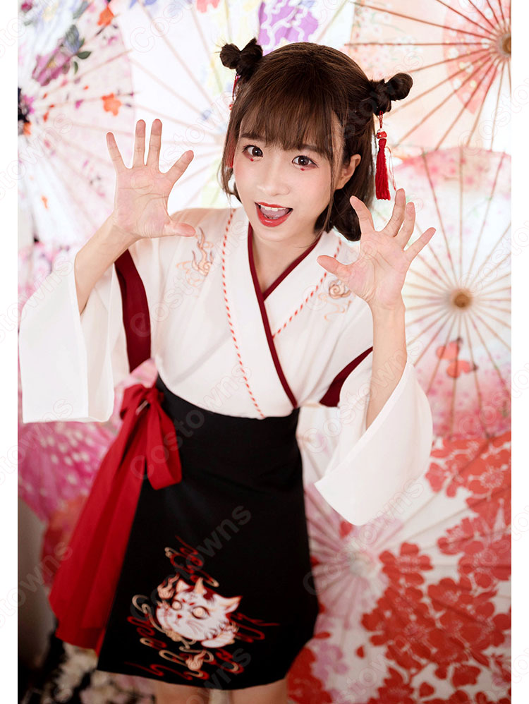 漢服 コスプレ衣装 中国伝統衣装 古風 可愛い ハロウィン 学園祭 おしゃれコス服 猫刺繍 合わせえり 日常ミニスカート 8