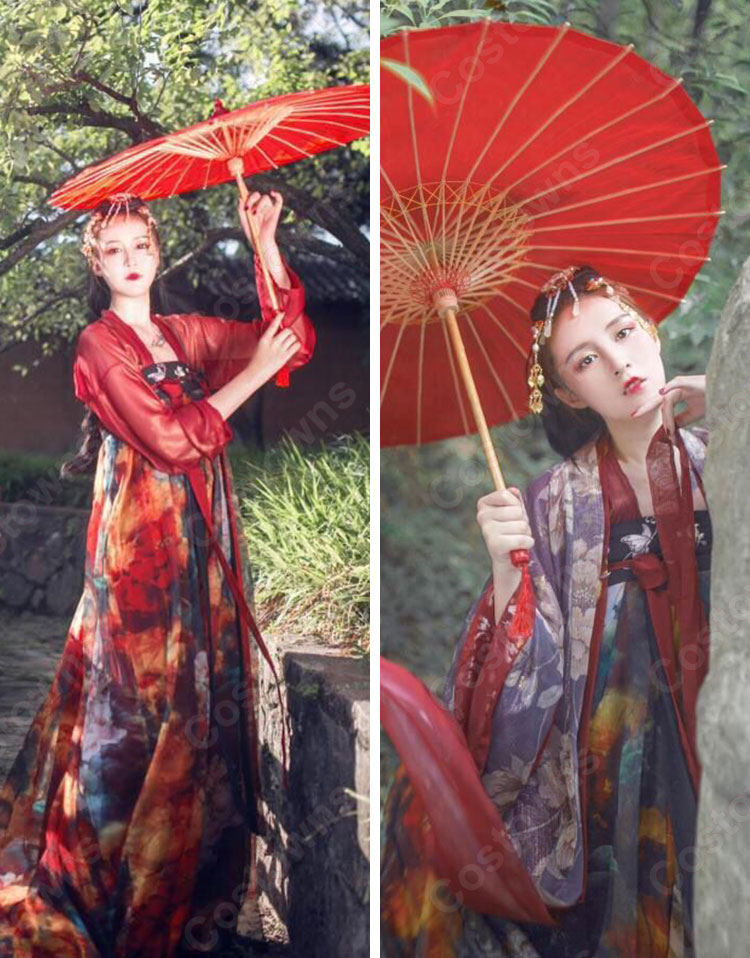 漢服 襦裙 コスプレ衣装 中国伝統衣装 古風 可愛い ハロウィン 学園祭 パーティー おしゃれコス服 花柄 赤漢服 5