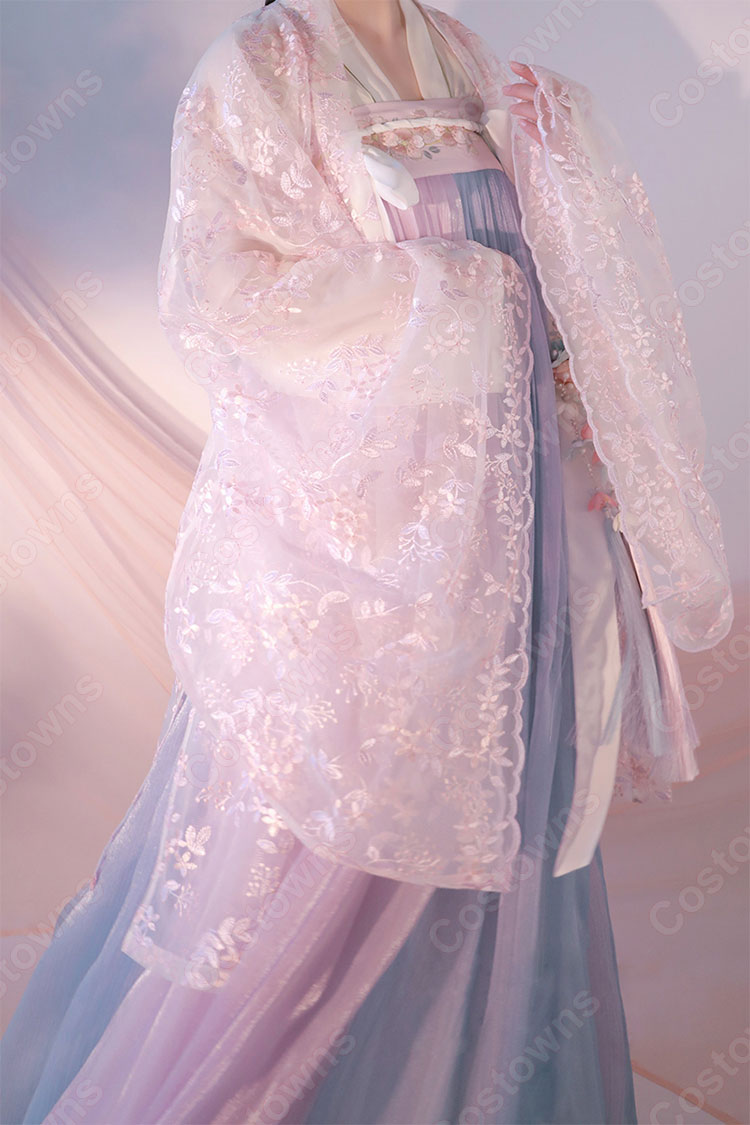 漢服 襦裙 コスプレ衣装 中国伝統衣装 古風 仙女風 可愛い 中国時代劇 桜刺繍 学園祭 パーティー 舞台演出服 光沢感 おしゃれコス服 5