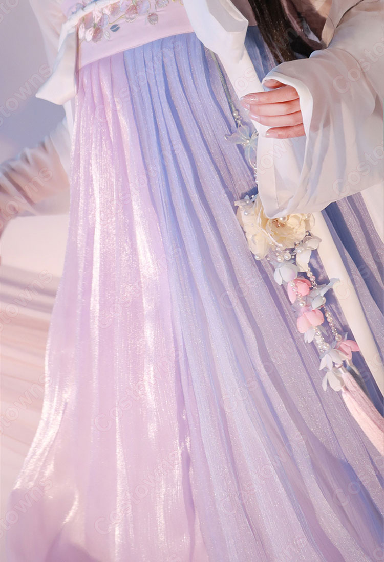 漢服 襦裙 コスプレ衣装 中国伝統衣装 古風 仙女風 可愛い 中国時代劇 桜刺繍 学園祭 パーティー 舞台演出服 光沢感 おしゃれコス服 6