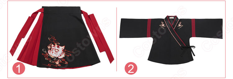 漢服 コスプレ衣装 中国伝統衣装 古風 可愛い ハロウィン 学園祭 おしゃれコス服 猫刺繍 合わせえり 日常ミニスカート 3