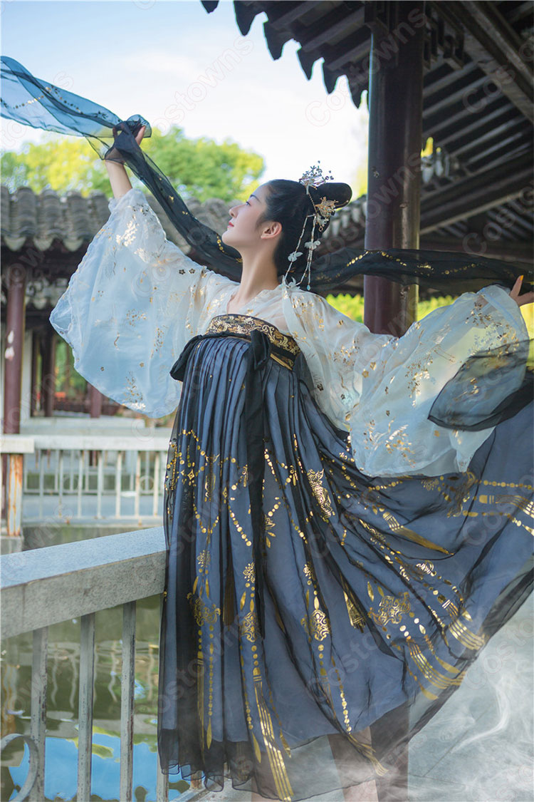 漢服 襦裙 コスプレ衣装 中国伝統衣装 古風 可愛い 中国時代劇 学園祭 パーティー 鶴 おしゃれコス服 披帛付き 3