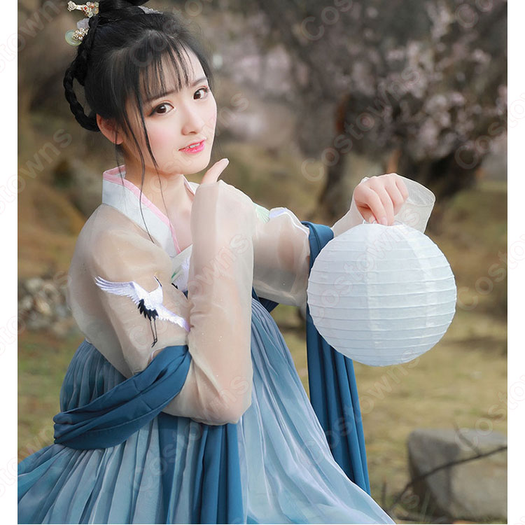 漢服　襦裙　コスプレ衣装　中国伝統衣装　古風　可愛い　中国時代劇　鶴刺繍　学園祭　パーティー　おしゃれコス服 2
