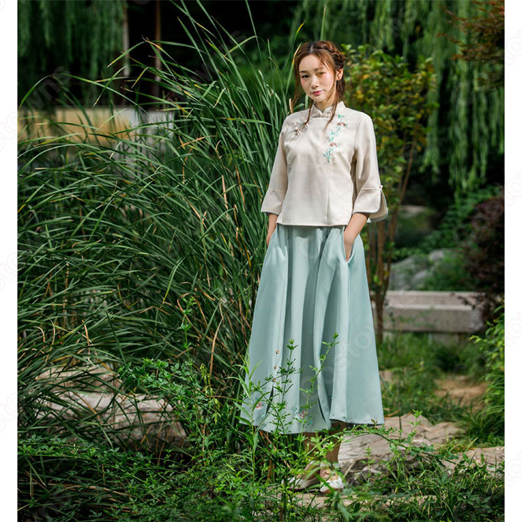 漢服 コスプレ衣装 中国伝統衣装 古風 民国風 可愛い 中国時代劇 学園祭 パーティー お花見 おしゃれコス服  花柄刺繍付き 学生服 チャイナ服 4